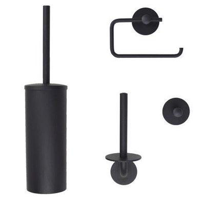 Nemo Spring Nero toiletaccessoireset - toiletborstelset - toiletrolhouder - reserverolhouder - mat zwart