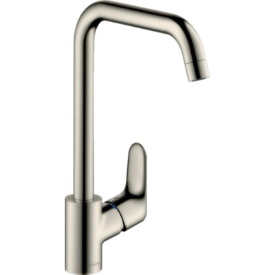 Hansgrohe Focus E2 keukenkraan met hoge draaibare uitloop instelbaar 110 150 en 360 RVS look