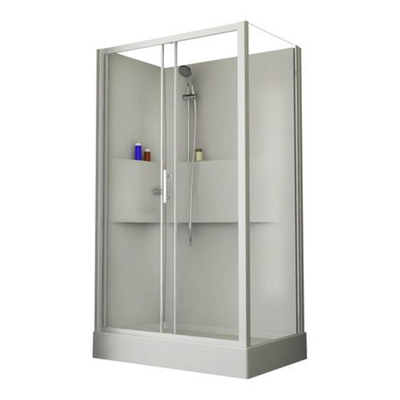 Nemo Start Lilou Basis schuifdeur - 12x8cm - douchecabine in polystyreen dikte 4mm glanzend - met zijwand 2 delen - 6mm - veiligheidsglas - douchetub acryl - wit/helder - links/rechts - omkeerbaar - douchebak wit profiel - helder