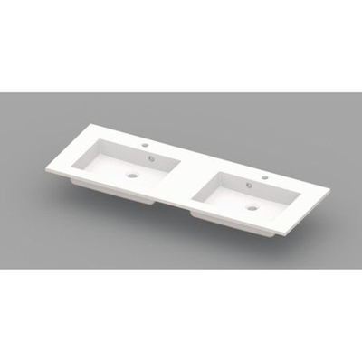 Nemo Spring Coste Lavabo pour meuble avec 2 vasques 140x50x20cm avec 2 trous de robinet et trop-plein marbre artificiel blanc