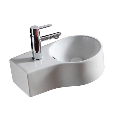 Nemo Spring Bali II handwasbakje - 44x27.5cm - wandmontage - porselein - wit - afvoergat D45mm - doorgestoken kraangat links D35