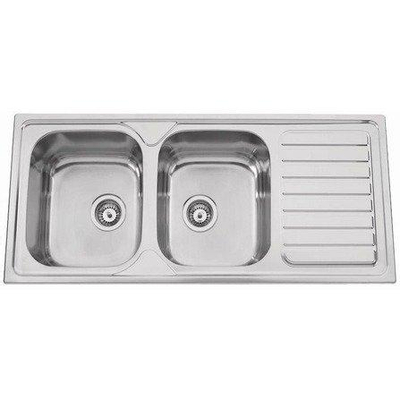 Nemo Start Mdoc évier encastré en acier inoxydable poli épaisseur 0,6 mm 2 bacs avec égouttoir 1160 x 500 mm réversible complet