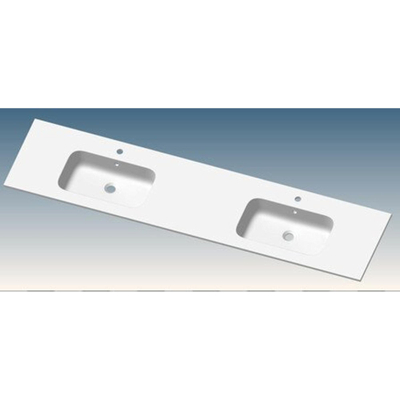 Go by Van Marcke plan vasque 200x46x1.5cm 2 vasques intégrées 2 trous de robinet marbre de synthèse blanc mat