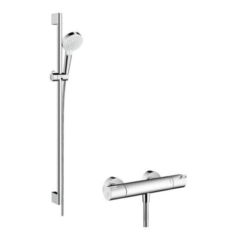 Hansgrohe Crometta Opb - douchesysteem Vario - met Ecostat - 1001 CL - glijstang 90cm chroom/w - thermostaat - wit SW73236