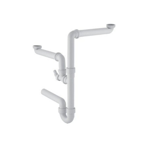 Geberit garniture d'évacuation pour évier avec 2 bacs avec coude d'évacuation gain de place PP 5/4xD40 blanc SW30127