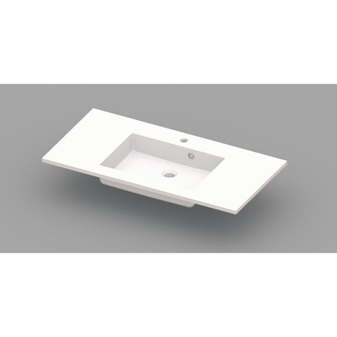 Nemo Spring Coste geïntegreerde tablet - 100x50x20cm - met 1 verzonken wastafel - afvoergat D 45mm - voorgeboord kraangat 35 - overloop - meubelwastafel - wit kunstmarmer SW294825
