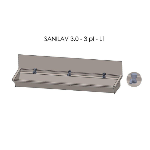 Intersan Sanilav wasgoot met spatbord 180cm met 3 kranen inox 304 GA32390