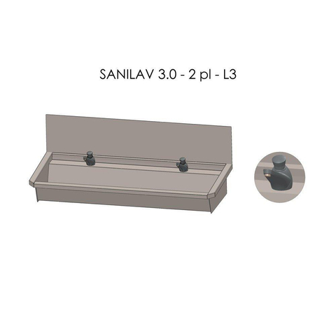 Intersan Sanilav auge de lavage avec dosseret 120cm avec 2 robinets temporisés inox 304 GA32401