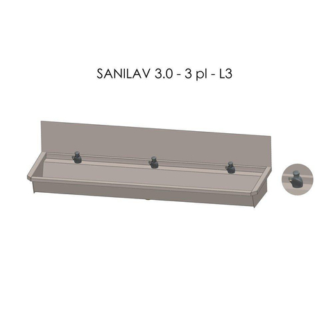 Intersan Sanilav auge de lavage avec dosseret 180cm avec 3 robinets temporisés inox 304 GA32431