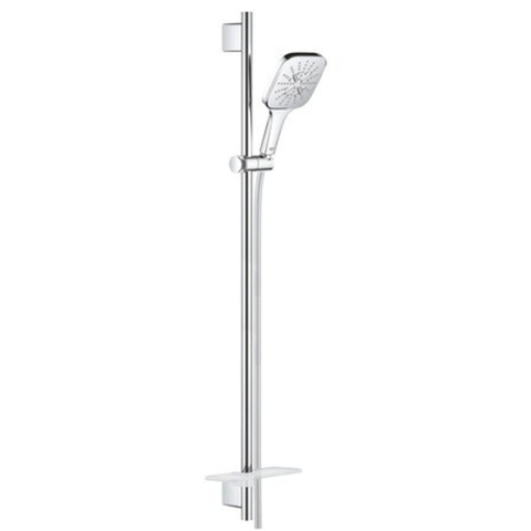 GROHE Rainshower Smartactive 130 Cube Ensemble barre de douche - 90cm - douchette à main carrée - 3 types de jet - flexible de douche lisse - avec porte-savon - chrome SW452833