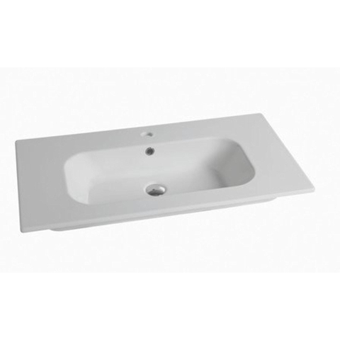 Nemo Spring Nubes tablet - 81x46.5x17cm - porselein - 1 wastafel - met kraangat - overloop - Cettina - geintegreerd - mat wit SW290495