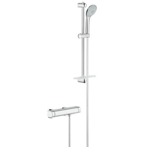 GROHE Grohtherm 2000 Ensemble de douche - robinet de douche thermostatique - avec ensemble de douche à glissière - 60cm - douchette ronde - 3 types de jets - flexible de douche lisse - avec porte-savon - chrome 0102546