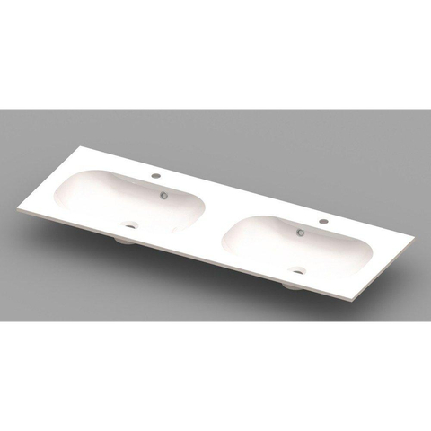 Nemo Spring Ovum geïntegreerde tablet - 140x50x20cm - met 2 verzonken wastafels - afvoergaten D 45mm - voorgeboord kraangaten 35 - overlopen - meubelwastafel - wit kunstmarmer SW294812