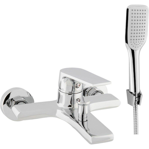 Go by Van Marcke Move mitigeur de baignoire monocommande complet, y compris douchette à main entraxe 15 cm disques céramiques avec rosaces et raccords en S chrome SW289801