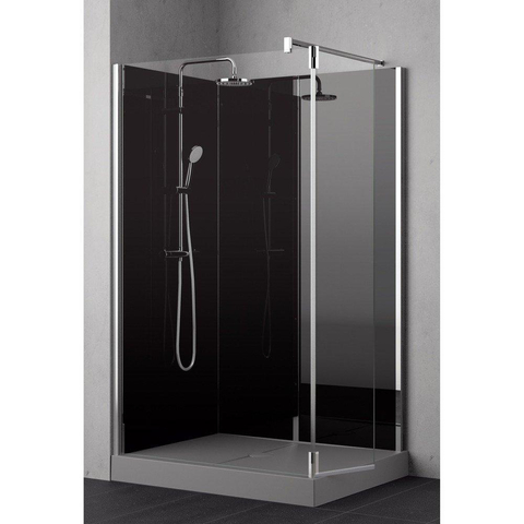 Nemo Stock Vidrio complete inloopdouche - 120x90x195cm - met zijwand - 37cm - garnituur - achterwand zwart - douchebak - Collection - Walk-Inn - 120 x 90cm - 1 draaideel - grijs SW290060