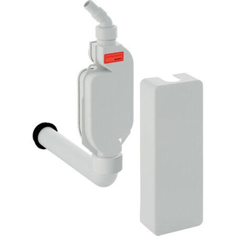 Geberit opbouwbuisreukafsluiter voor vaat of wasmachines PP met bevestigingsmateriaal voor montage tegen de muur en witte afdekplaatjes SW30093
