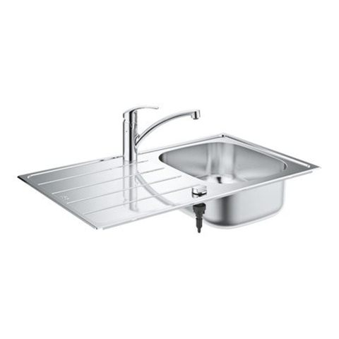 Grohe K200 Spoelbak - met afdruipgedeelte - inclusief Eurosmart eengreeps mengkraan - lage uitloop - eengatsmontage - SilkMove keramische cartouche 35mm - draaibare uitloop 140 graden - StarLight chroom SW492247