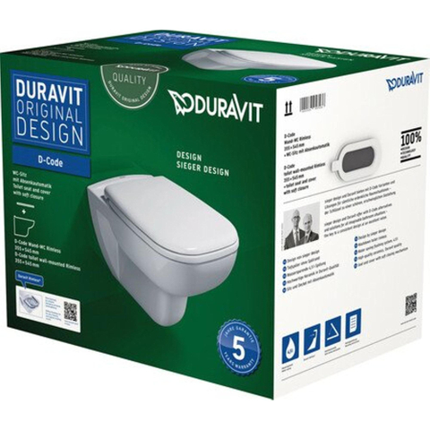 Duravit D-code - D-Code - PACK - hangtoilet - afmeting pack 565 x 400 x 450 mm - zonder spoelrand - met wc - softclose - wit SW104244
