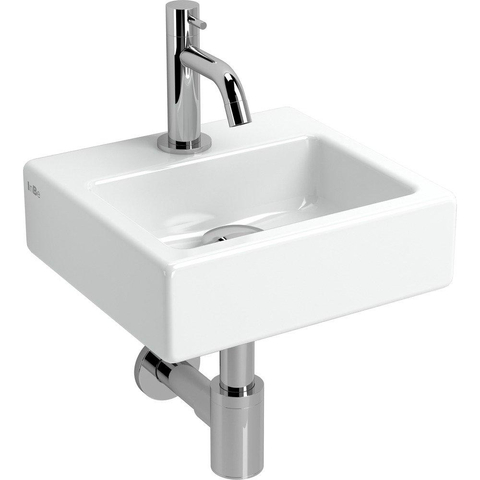Clou InBe set lave mains No1. avec lave-mains, robinet lave-mains bonde au centre et siphon blanc céramique et chrome SW9801