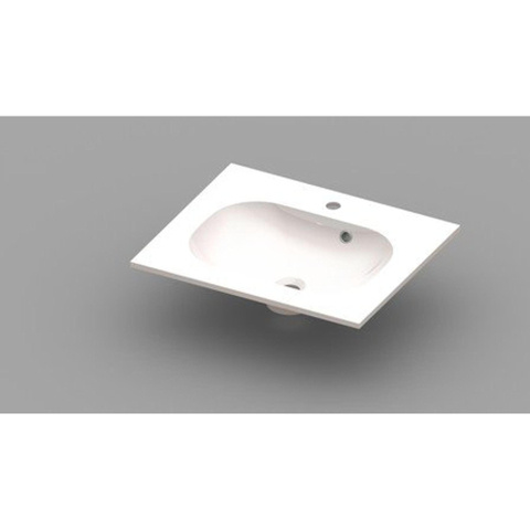 Nemo Spring Ovum geïntegreerde tablet - 60x50x20cm - met 1 verzonken wastafel - afvoergat D 45mm - voorgeboord kraangat 35 - overloop - meubelwastafel - wit kunstmarmer SW294835