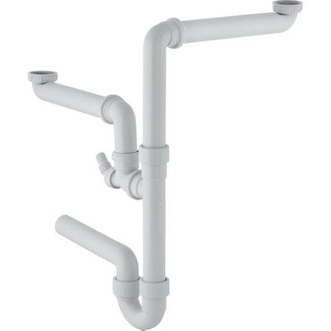 Geberit garniture d'évacuation pour évier avec 2 bacs avec coude d'évacuation gain de place PP 5/4xD40 blanc SW30127
