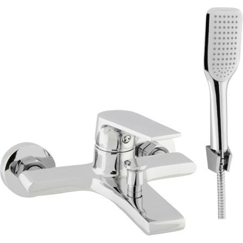 Go by Van Marcke Move mitigeur de baignoire monocommande complet, y compris douchette à main entraxe 15 cm disques céramiques avec rosaces et raccords en S chrome SW289801