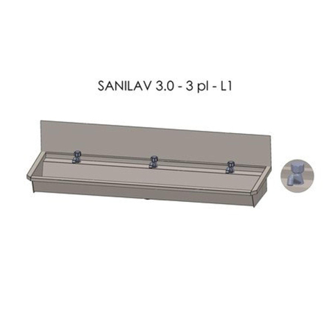 Intersan Sanilav wasgoot met spatbord 180cm met 3 kranen inox 304 GA32390