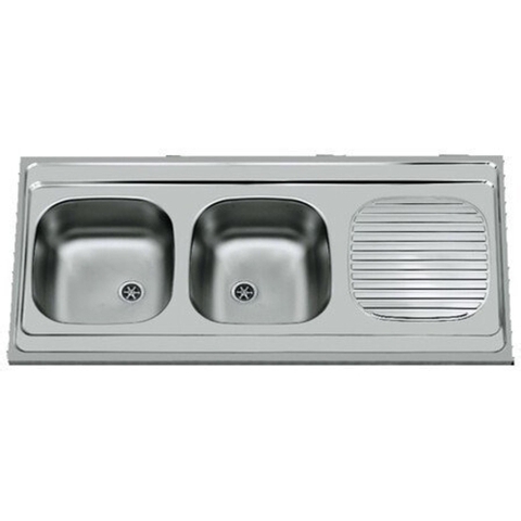 Nemo Start Bordeaux Opbouwspoeltafel afdruip - 120x60cm - 2 bakken - omkeerbaar - zonder fixatieset - plug - overloopgarnituur - sifon - roestvaststaal SW288924