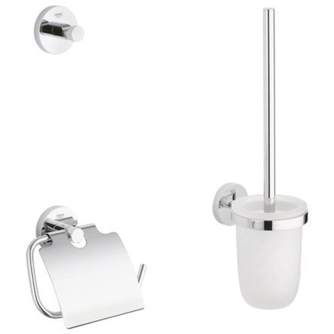 Grohe Essentials Toilet Accessoireset 3-delig - toiletborstelhouder - handdoekhaak - toiletrolhouder met klep - chroom 0438150