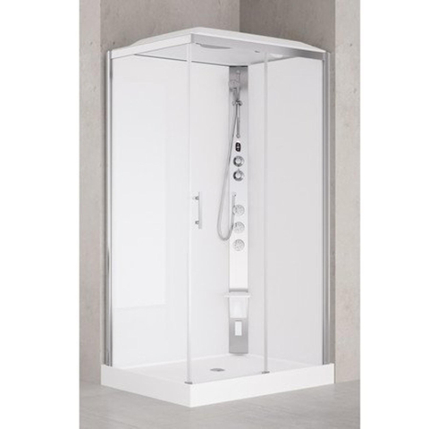 Nemo Spring Vidrio Hammam douchecabine - 120x90cm - rechthoek - rechts - met schuifdeur en vaste wanden - veiligheidsglas - douchebak - kunststof wit - profielen chroom glanzend - hand-en - hoofddouche - jets SW290159