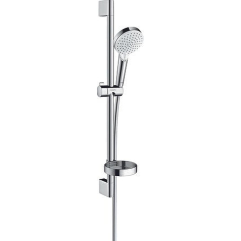 Hansgrohe Crometta Glijstangset - met Crometta Vario - handdouche - met 2 straalsoort - met Casetta zeepschaal 65c - wit chroom SW73216
