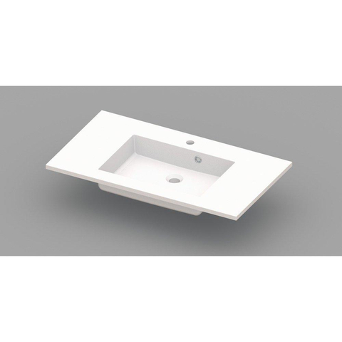 Nemo Spring Coste geïntegreerde tablet - 90x50x20cm - met 1 verzonken wastafel - afvoergat D 45mm - voorgeboord kraangat 35 - overloop - meubelwastafel - wit kunstmarmer SW294895