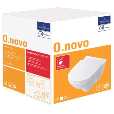 Villeroy & Boch O.novo pack wandcloset - met spoelrand - diepspoel zitting - softclose - White Alpine (glans wit) 0124208