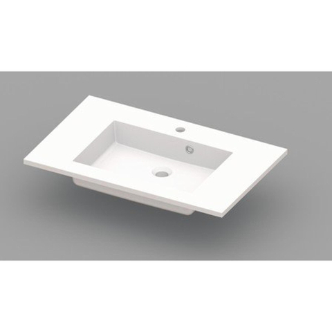 Nemo Spring Coste geïntegreerde tablet - 80x50x20cm - met 1 verzonken wastafel - afvoergat D 45mm - voorgeboord kraangat 35 - overloop - meubelwastafel - wit kunstmarmer SW294919