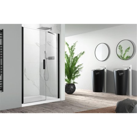 Nemo Pina XL draaideur - 160x200cm - met vast paneel - 6mm Helder - veiligheidsglas - Design - profielen: alu zwart mat gelakt SW636731