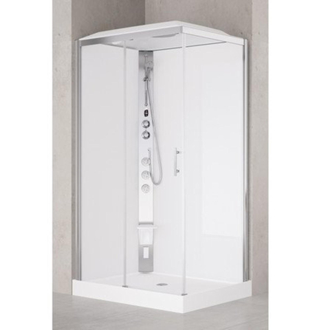 Nemo Spring Vidrio Hammam douchecabine - 120x90cm - rechthoek - links - met schuifdeur en vaste wanden - veiligheidsglas - douchebak - kunststof wit - profielen chroom glanzend - hand-en - hoofddouche - jets SW290038