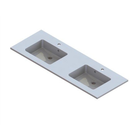 Nemo Start Taz geïntegreerde tablet - 140x50cm - mineraalmarmer - met 2 verzonken wastafels - wit - overloop - diepte waskommen 11.1cm - kraangaten D35mm - meubelwastafel SW288976