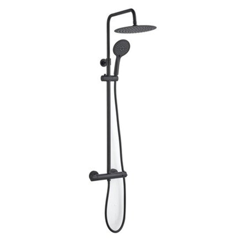 GO by Van Marcke Cocoon opbouw regendoucheset – thermostatisch – Ø25 cm hoofddouche – handdouche – 134 cm hoog – zwart mat SW815158
