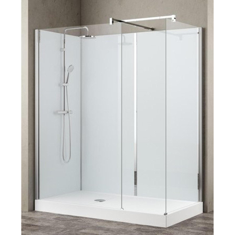 Nemo Stock Vidrio inloopdouche - 160x80x195cm - witte achterwand - inclusief douchebak - met garnituur - Collection - Walk-Inn - wit, sifon D90, potenstel SW290147