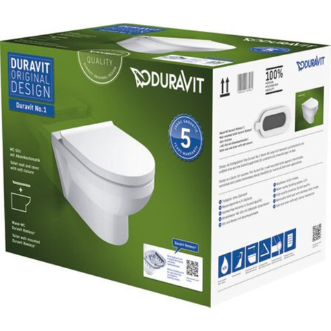 Duravit Durastyle Basicwandclosetpack - met wandcloset - diepspoel - rimless - 36.5x48cm - met closetzitting - met dek - spoelrandloos - softclose - wit SW472391