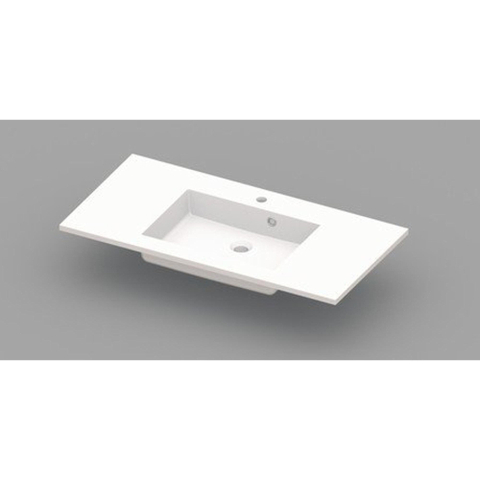 Nemo Spring Coste geïntegreerde tablet - 100x50x20cm - met 1 verzonken wastafel - afvoergat D 45mm - voorgeboord kraangat 35 - overloop - meubelwastafel - wit kunstmarmer SW294825