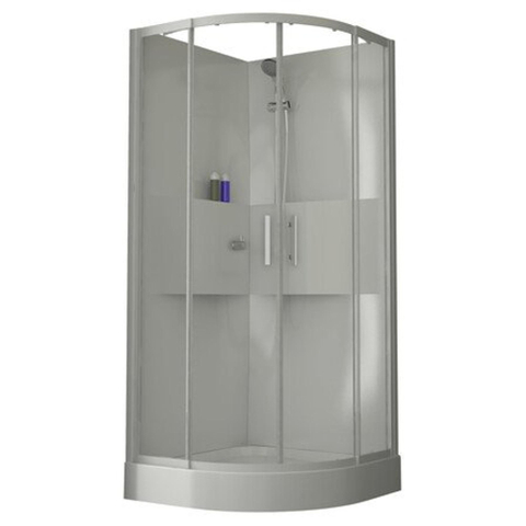 Nemo Start Lilou Basis hoekinstap - 90x90cm - douchecabine polystyreen dikte 4mm glanzend - met schuifdeuren 2 delen - 5mm + - 6mm - veiligheidsglas - kwartrond - douchetub acryl - wit/helder - omkeerbaar - douchebak wit profiel - helder SW290075