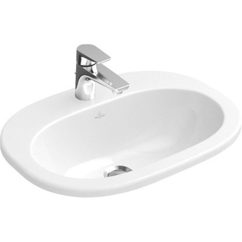 Villeroy & Boch O.novo opbouwwastafel - 56x40.5cm - met 1 kraangat - met overloop - White Alpine (glans wit) 0124152