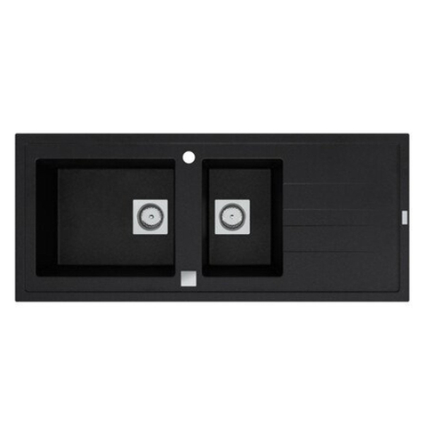 GO by Van Marcke Molto inbouwspoeltafel composiet met 2 bakken met afdruip 1170 x 500 mm met vierkante manuele plug omkeerbaar zwart SW283656