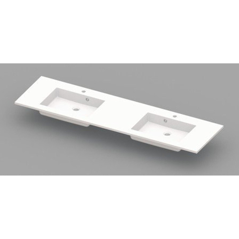 Nemo Spring Coste geïntegreerde tablet - 180x50x20cm - met 2 verzonken wastafels - afvoergaten D 45mm - voorgeboord kraangaten 35 - overlopen - meubelwastafel - wit SW295010