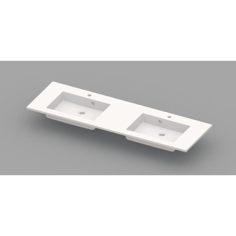 Nemo Spring Coste geïntegreerde tablet - 160x50x20cm - met 2 verzonken wastafels - afvoergaten D 45mm - voorgeboord kraangaten 35 - overlopen - meubelwastafel - wit SW295026