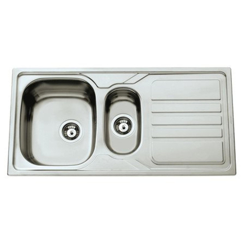 Nemo Spring Bourgogne inbouwspoeltafel - 100x50x17cm - met 1.5 bak - afdruip - inox - omkeerbaar - fixatieset - plug - overloopgarnituur SW289694