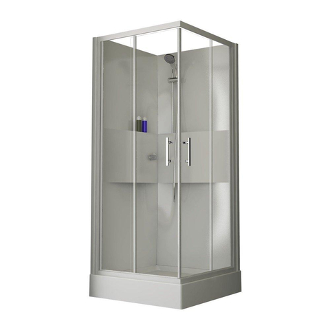 Nemo Start Lilou Basis hoekinstap - 90x90cm - douchecabine in polystyreen dikte 4mm glanzend - met schuifdeuren 2 delen - 6mm - veiligheidsglas - douchetub acryl - wit/helder - omkeerbaar - douchebak wit profiel - helder SW290018