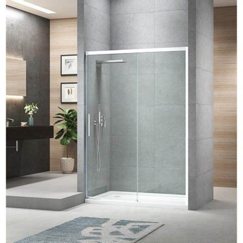 Nemo Pina schuifdeur - 120x200cm - met vast paneel - 6mm Helder - veiligheidsglas - Space - profielen: alu wit mat gelakt SW636650