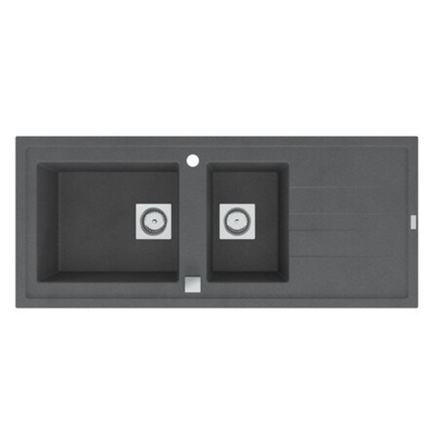 GO by Van Marcke Molto inbouwspoeltafel composiet met 2 bakken met afdruip 1170 x 500 mm met vierkante manuele plug omkeerbaar grijs SW283660